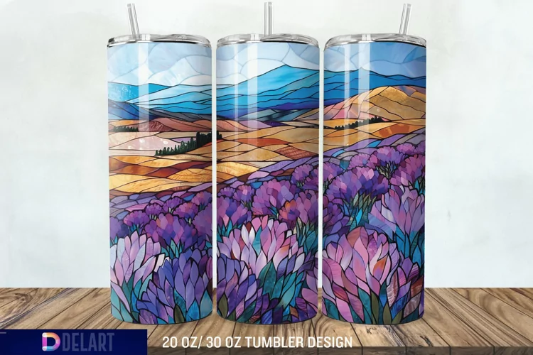 3D Lavender Fields Stained Glass Tumbler Wrap