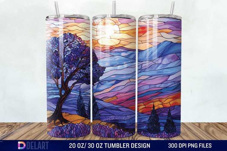 3D Lavender Fields Stained Glass Tumbler Wrap