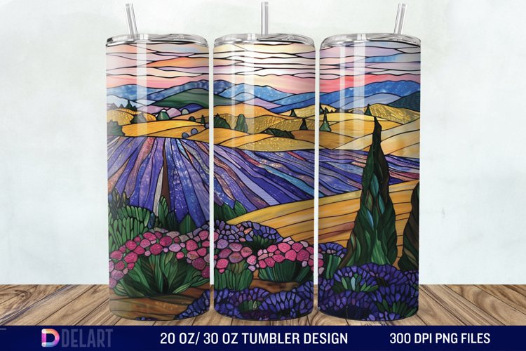 3D Lavender Fields Stained Glass Tumbler Wrap example image 1