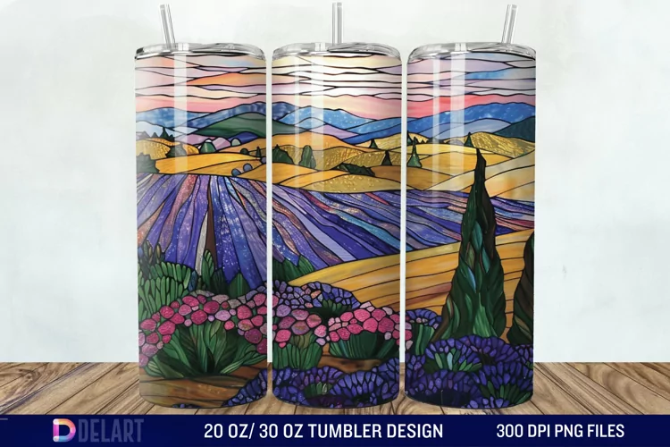 3D Lavender Fields Stained Glass Tumbler Wrap