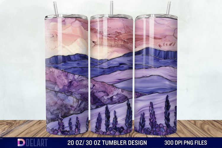 3D Lavender Fields Stained Glass Tumbler Wrap example image 1