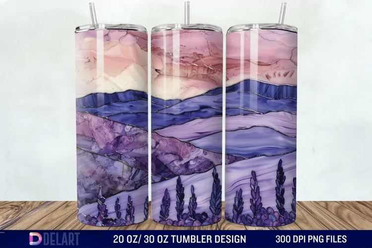 3D Lavender Fields Stained Glass Tumbler Wrap