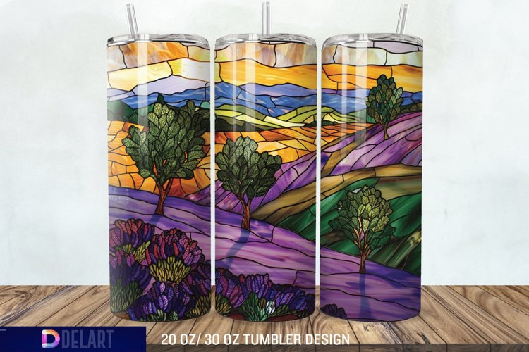 3D Lavender Fields Stained Glass Tumbler Wrap example image 1