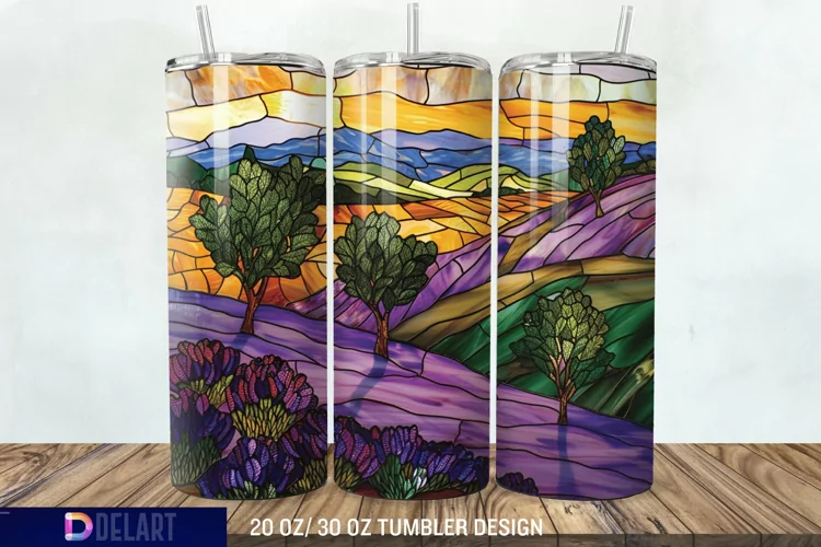 3D Lavender Fields Stained Glass Tumbler Wrap