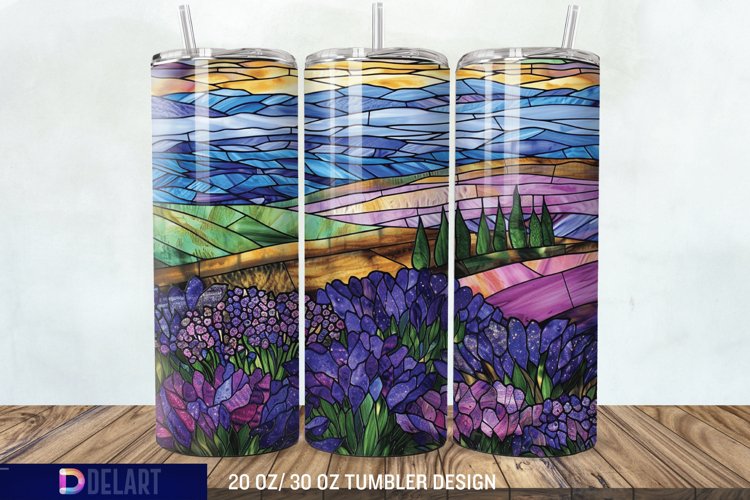 3D Lavender Fields Stained Glass Tumbler Wrap example image 1