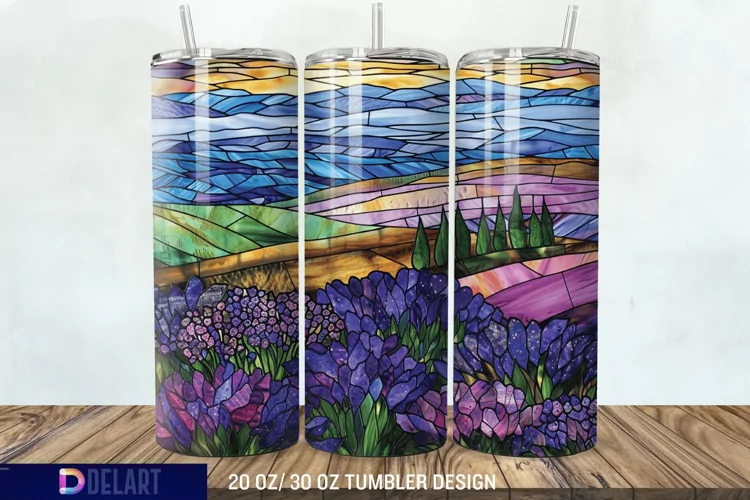3D Lavender Fields Stained Glass Tumbler Wrap