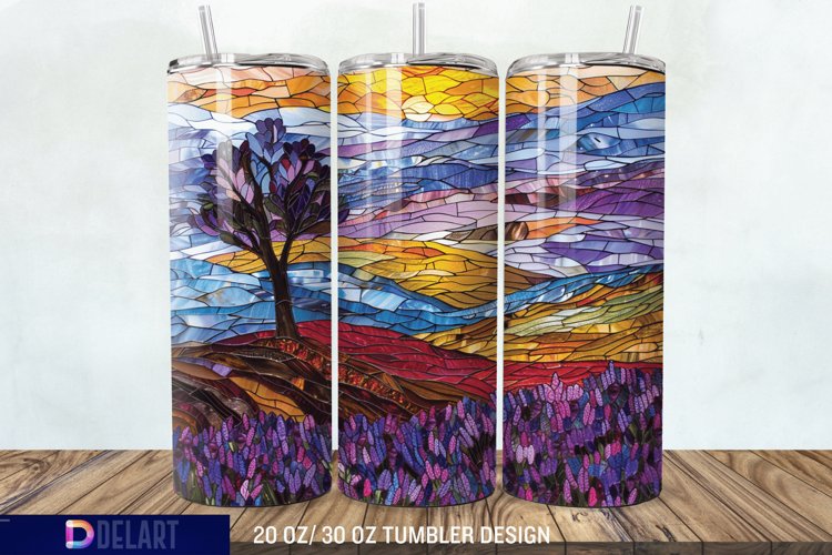 3D Lavender Fields Stained Glass Tumbler Wrap example image 1