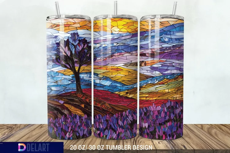 3D Lavender Fields Stained Glass Tumbler Wrap