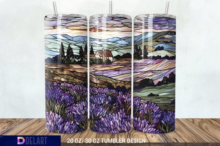 3D Lavender Fields Stained Glass Tumbler Wrap example image 1