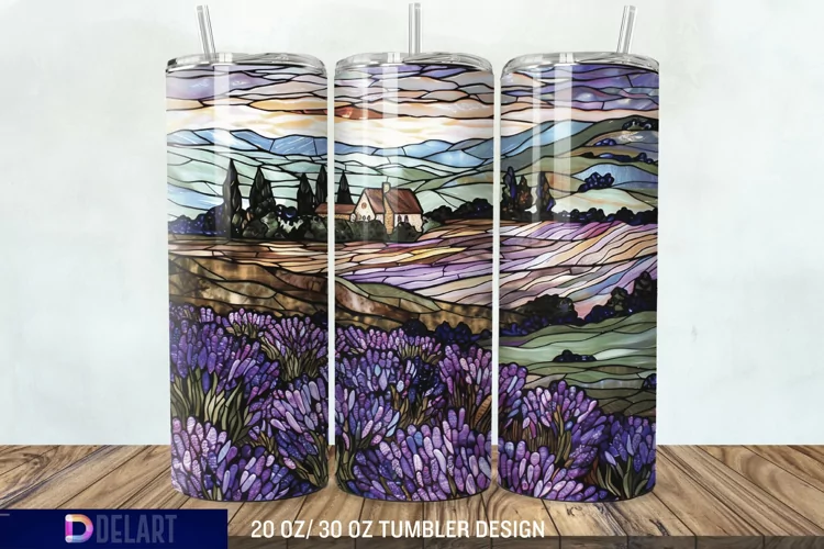 3D Lavender Fields Stained Glass Tumbler Wrap