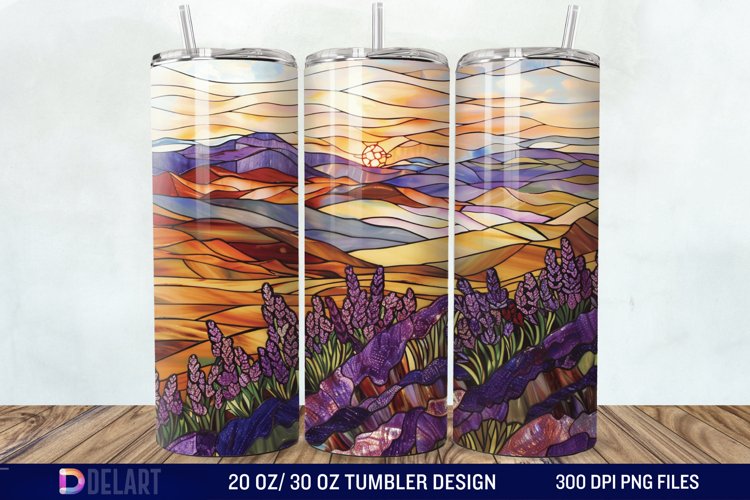 3D Lavender Fields Stained Glass Tumbler Wrap example image 1