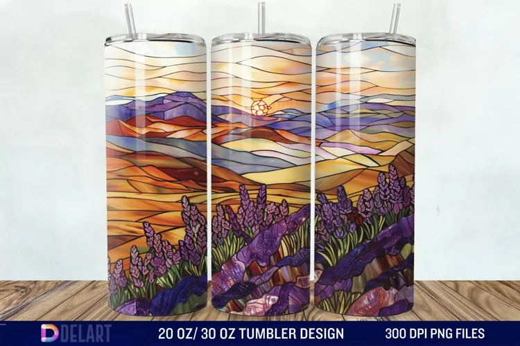 3D Lavender Fields Stained Glass Tumbler Wrap