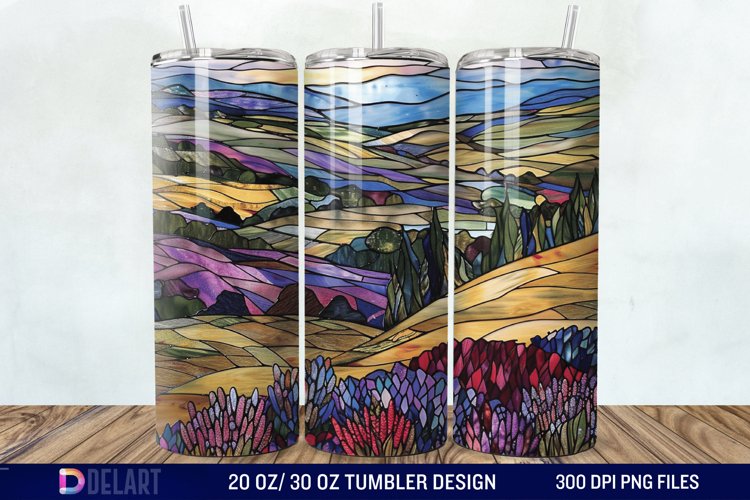 3D Lavender Fields Stained Glass Tumbler Wrap example image 1