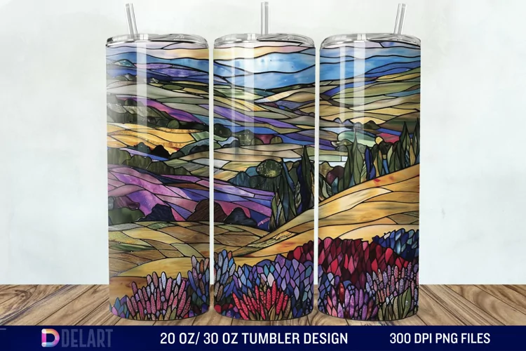 3D Lavender Fields Stained Glass Tumbler Wrap