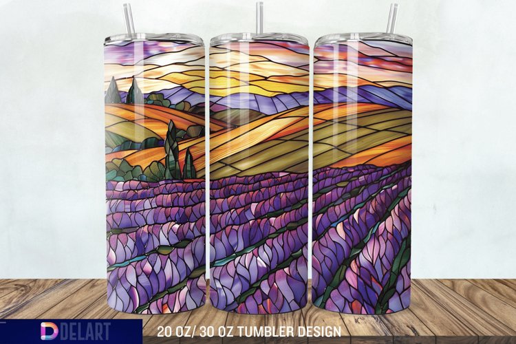 3D Lavender Fields Stained Glass Tumbler Wrap example image 1