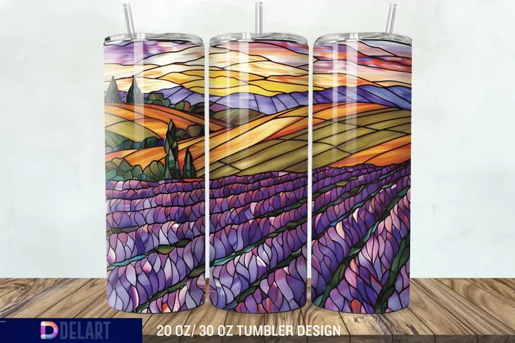 3D Lavender Fields Stained Glass Tumbler Wrap