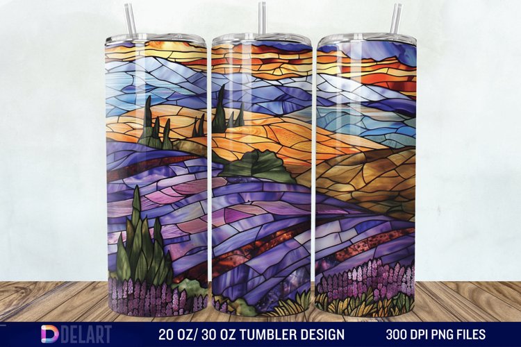 3D Lavender Fields Stained Glass Tumbler Wrap example image 1