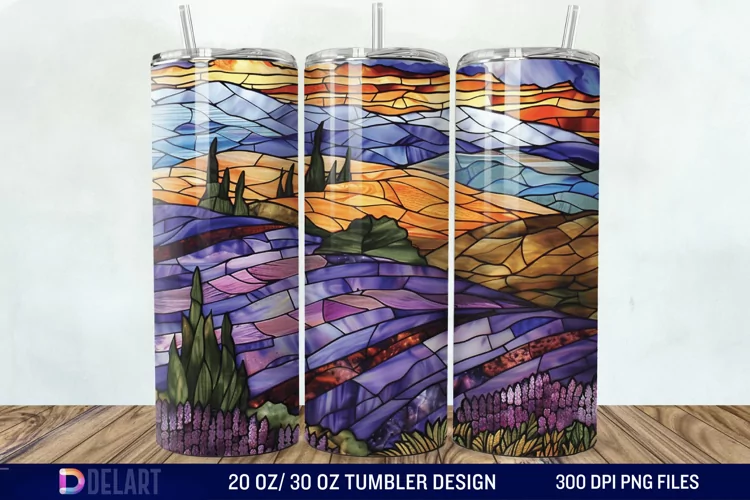 3D Lavender Fields Stained Glass Tumbler Wrap