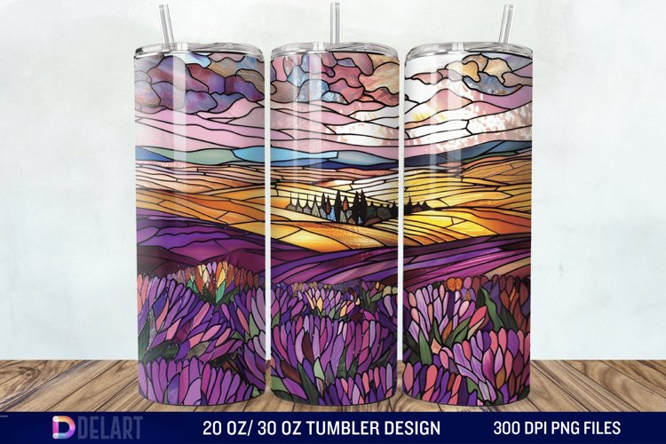 3D Lavender Fields Stained Glass Tumbler Wrap example image 1