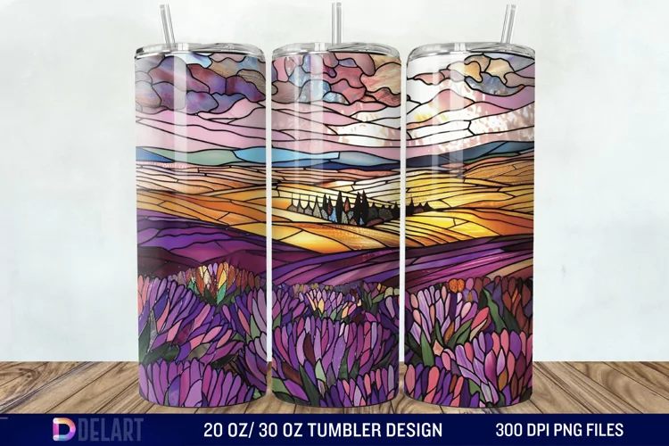 3D Lavender Fields Stained Glass Tumbler Wrap