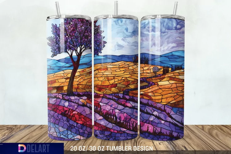 3D Lavender Fields Stained Glass Tumbler Wrap