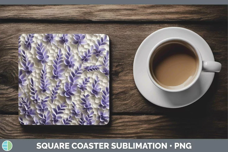 3D Lavender Square Coaster | Sublimation Coaster Designs