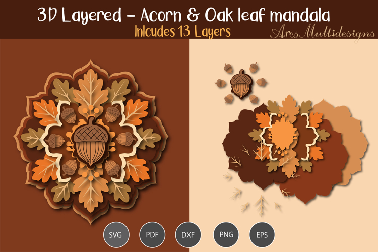 3D Layered Acorn & Oak Leaf Mandala
