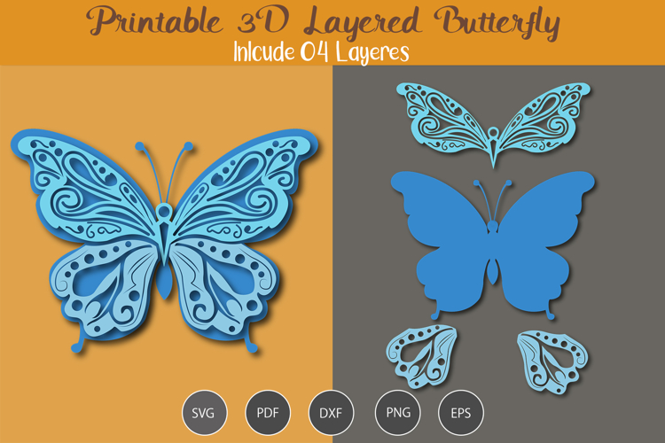 3D Layered Butterfly SVG