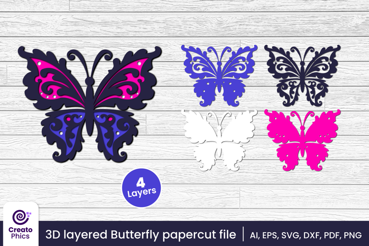 3D layered decorative butterfly papercut file | lasercut SVG