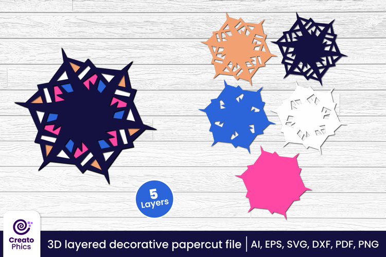 3D layered decorative papercut SVG | floral craft laser cut