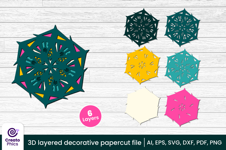 3D layered decorative papercut SVG | floral craft laser cut
