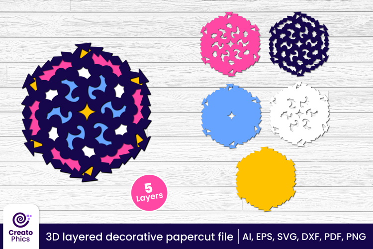 3D layered decorative papercut SVG | floral craft laser cut