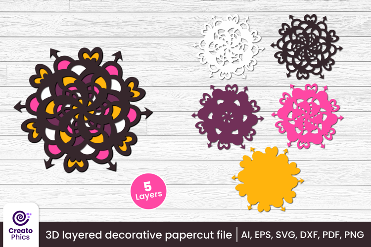 3D layered decorative papercut SVG | floral craft laser cut