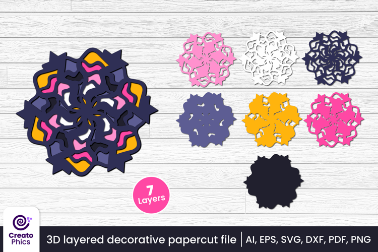 3D layered decorative papercut SVG | floral craft laser cut