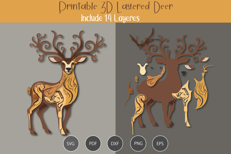 3D Layered Deer SVG