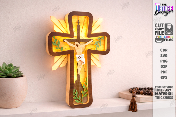 3D Layered Easter Decor Laser Cut | Jesus Cross 3D Layered