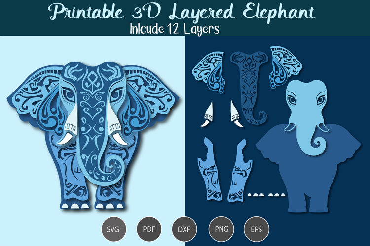 3D Layered Elephant SVG