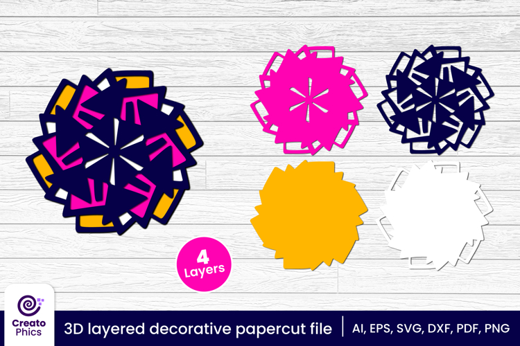 3D layered decorative papercut SVG | floral craft laser cut