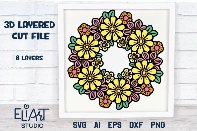 Floral Wreath SVG | 3d Layered SVG Mandala | Floral Mandala