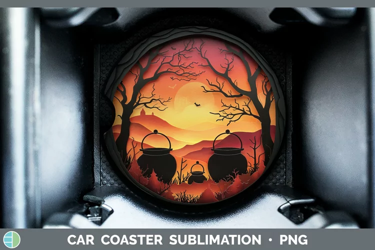 3D Layered Halloween Cauldron Car Coaster Sublimation Coaste