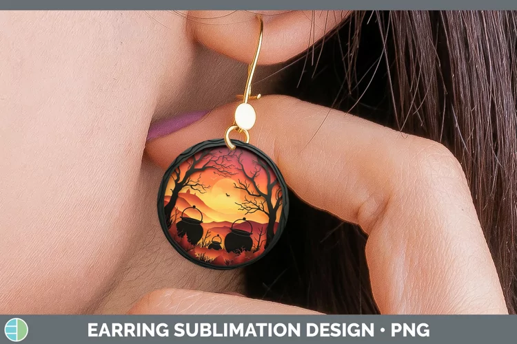 3D Layered Halloween Cauldron Round Earrings Sublimation Ear