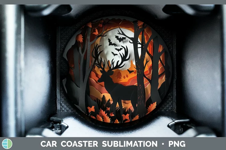 3D Layered Halloween Deer Car Coaster Sublimation Coaster De