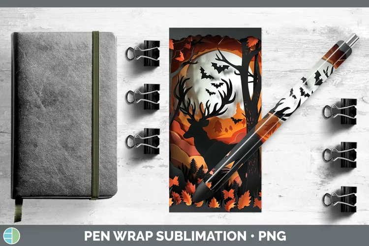 3D Layered Halloween Deer Pen Wrap Sublimation Epoxy Pen Des