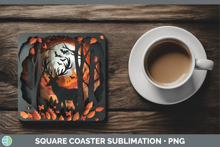 3D Layered Halloween Deer Square Coaster Sublimation Coaster