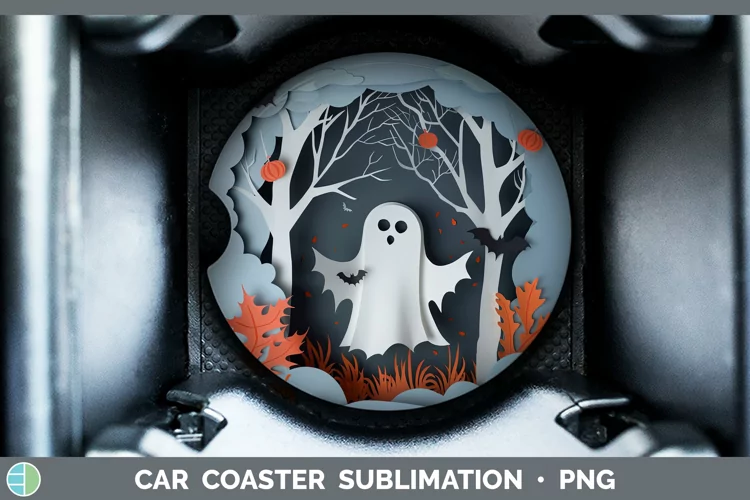 3D Layered Halloween Ghost Car Coaster Sublimation Coaster D