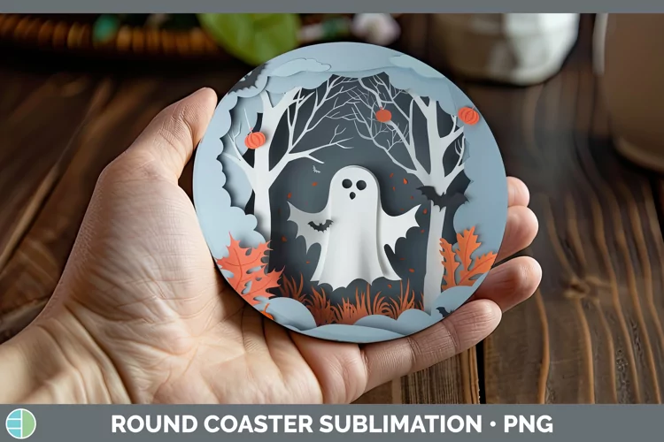 3D Layered Halloween Ghost Round Coaster Sublimation Coaster