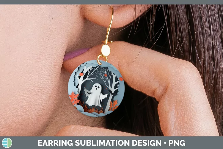 3D Layered Halloween Ghost Round Earrings Sublimation Earrin