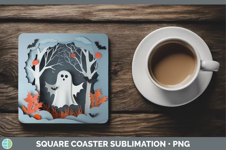 3D Layered Halloween Ghost Square Coaster Sublimation Coaste
