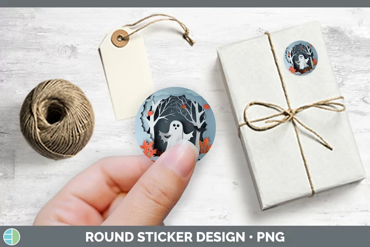 3D Layered Halloween Ghost Stickers | Round Labels Designs