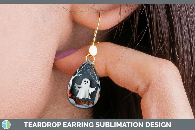 3D Layered Halloween Ghost Teardrop Earrings Sublimation Ear